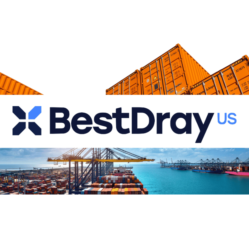 Best Dray US logo with Long Beach Port, highlighting logistics definition through expert drayage and trucking services for container transport.